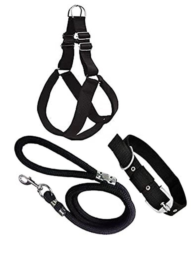 Smart Pups Dog Combo Pack of Harness, Neck Collar Belt and Rope Set (Black, Medium, Waterproof, Rope Size 1.5M-2M) - Image 1